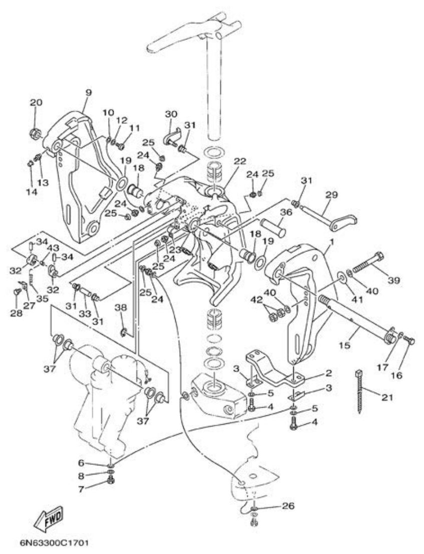 Yamaha 115B, 140B BRACKET 4 parts diagram